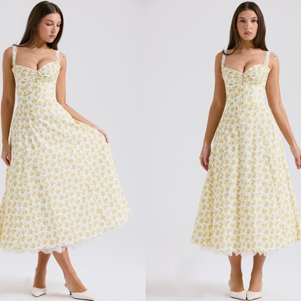 House of CB ‘Rosalee’ White Vintage Floral Print Cotton Bustier Sundress - Picture 3 of 10